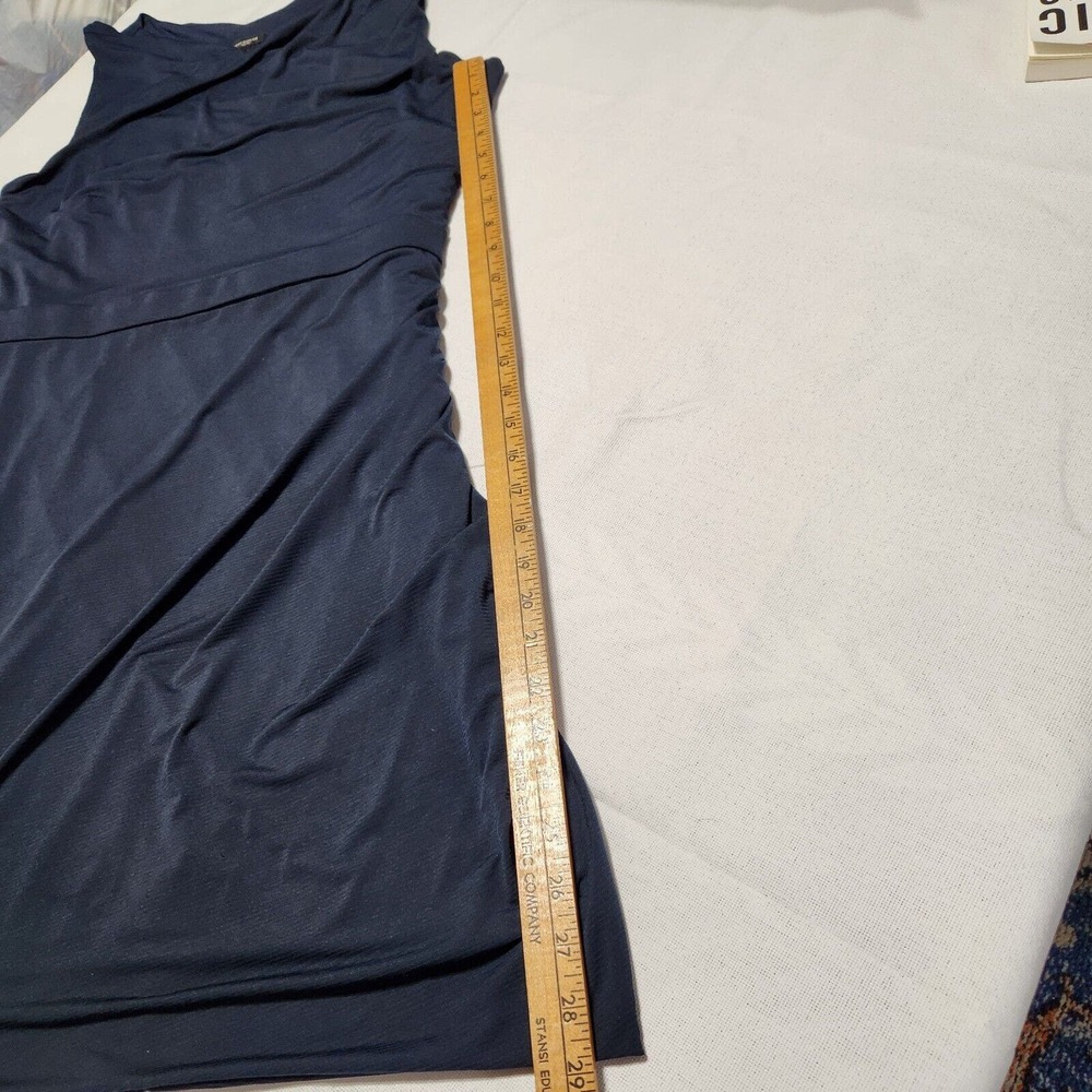 Ann Taylor Microstripe Dark Ruched Knee Length Stretch Career Dress Sz 12 Large - Picture 7 of 14